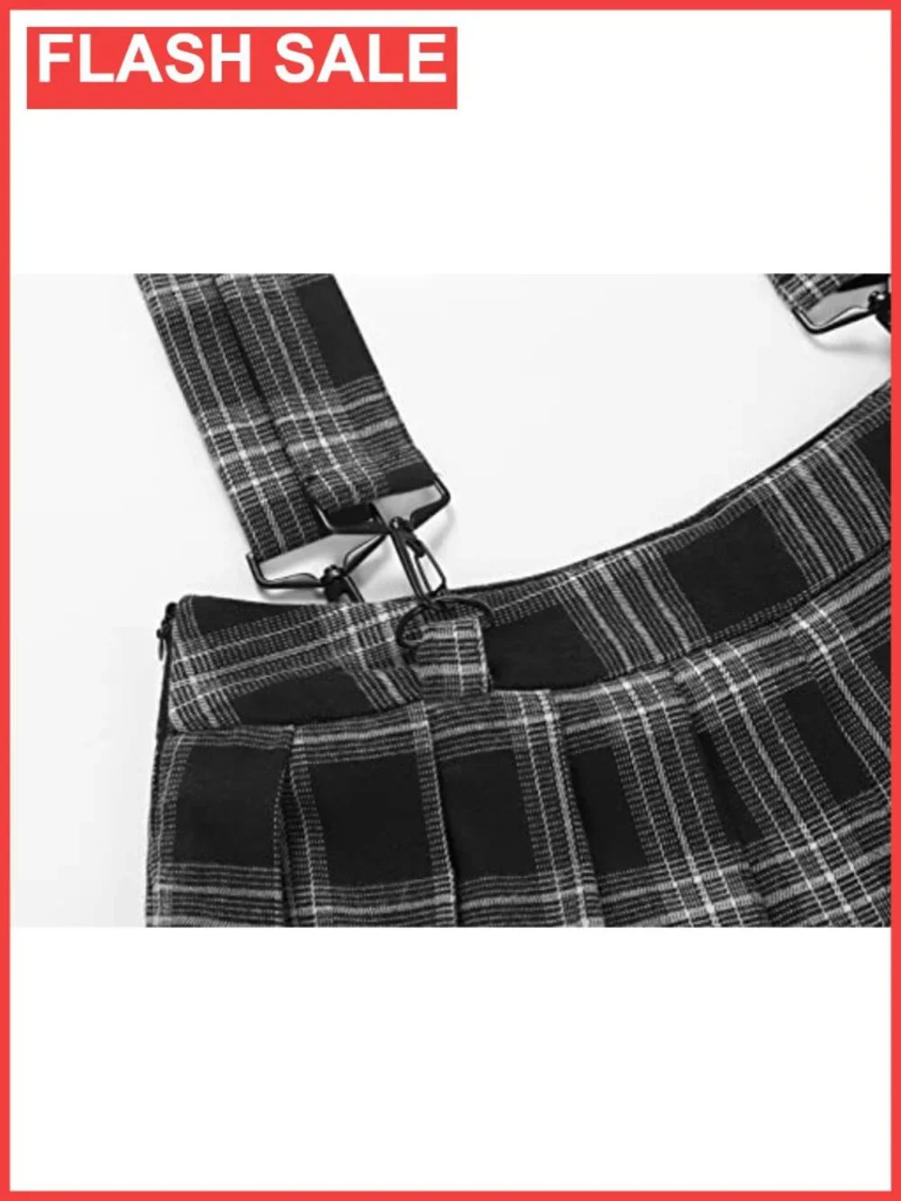 Women's A-Line Plaid Pleated Mini Skirt with Removable Suspenders